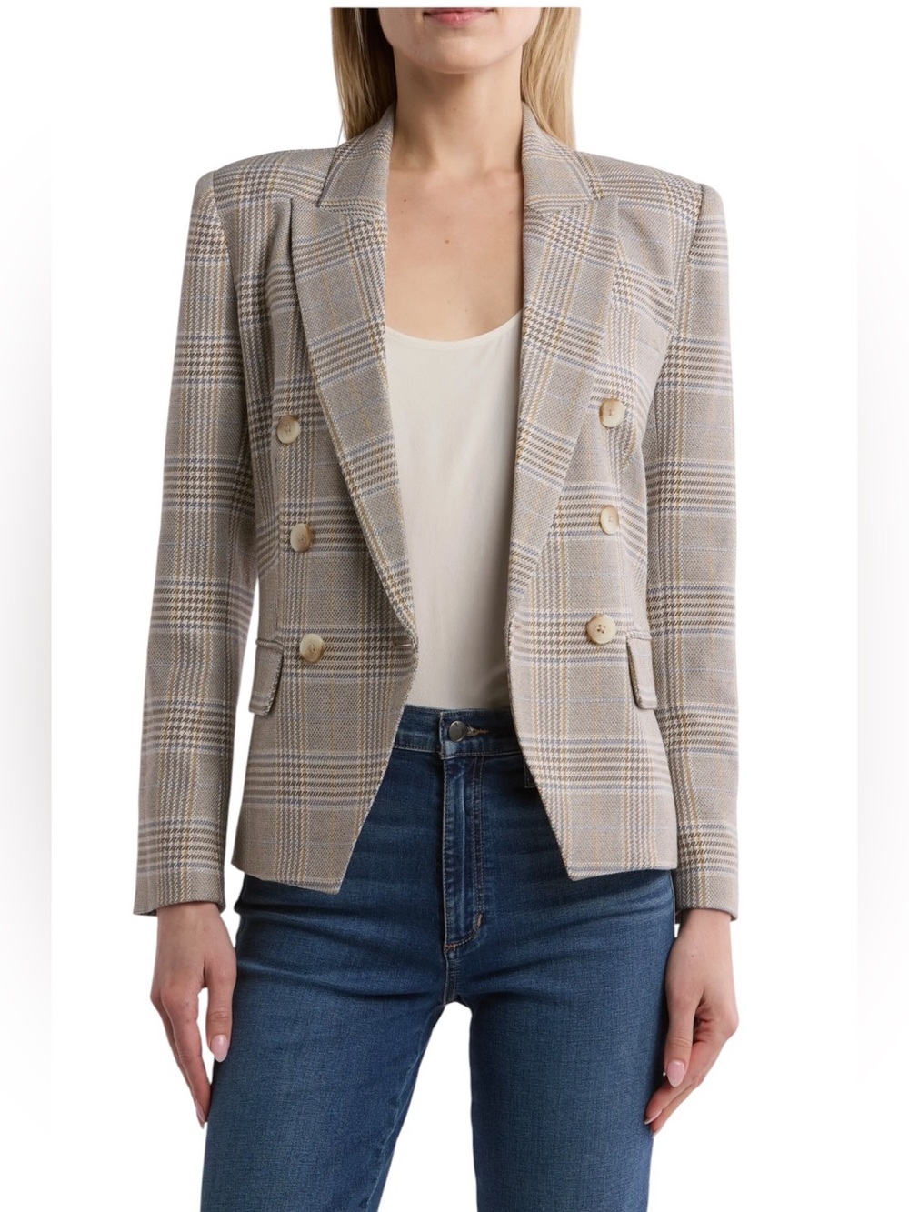 L’AGENCE Kenzie Double-Breasted Plaid Blazer - Size 8